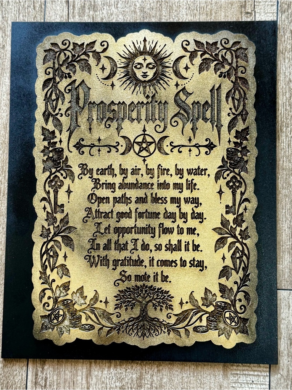 Prosperity Spell Wall Plaque - hand crafted 11x9